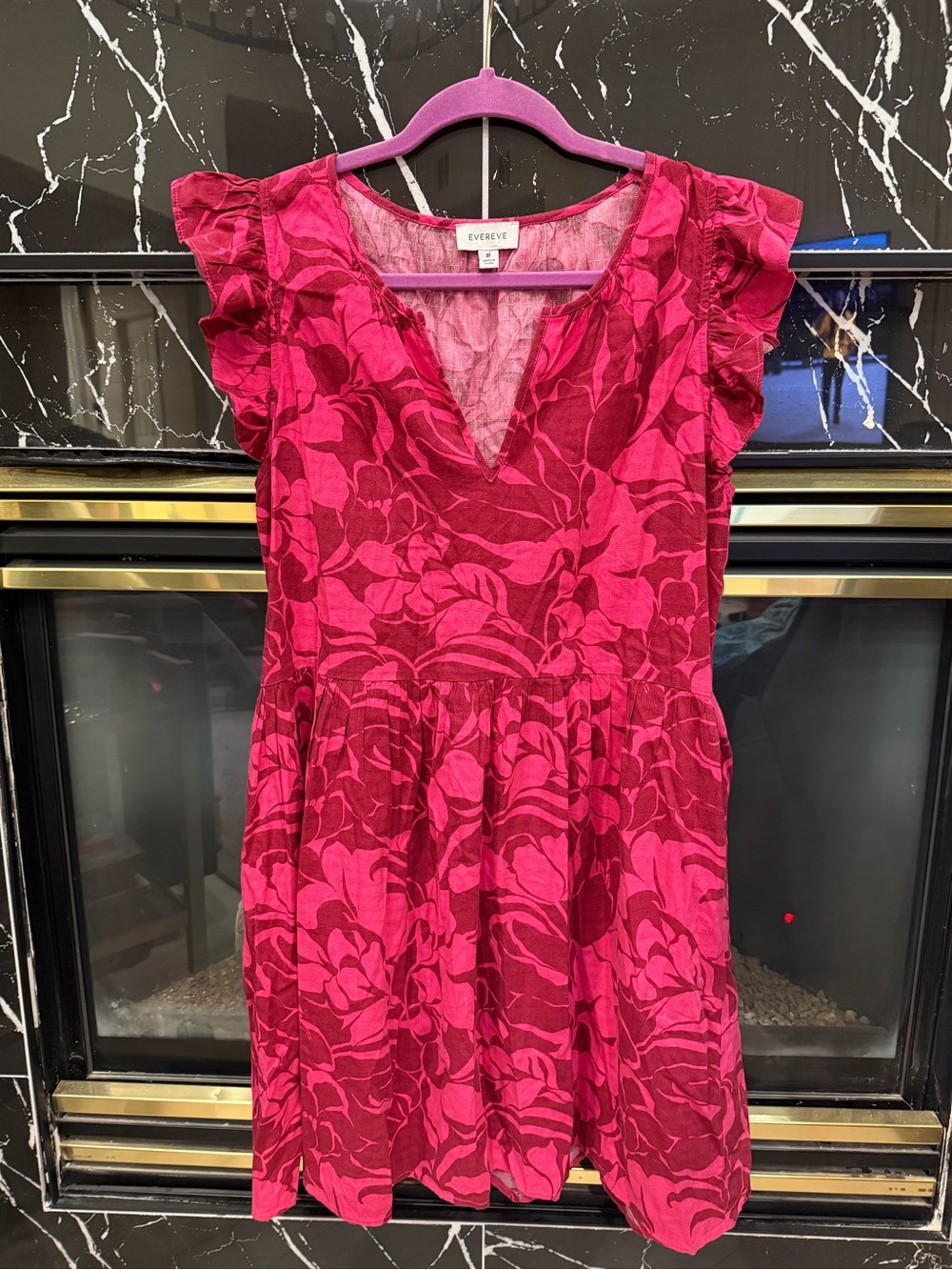 Evereve Anthropologie Floral Ruffle Sleeve Pink Mini Dress